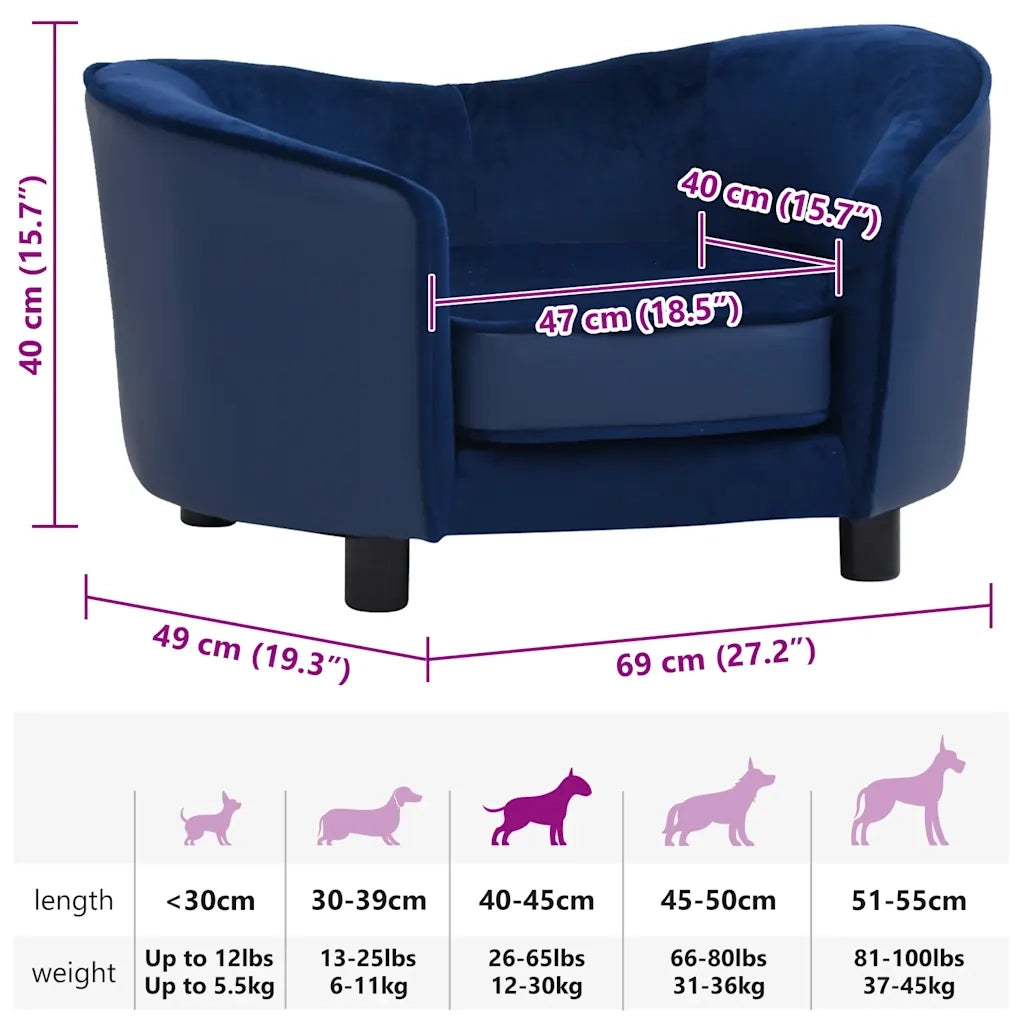 Divano per Cani Blu 69x49x40 cm in Peluche e Similpelle 171034