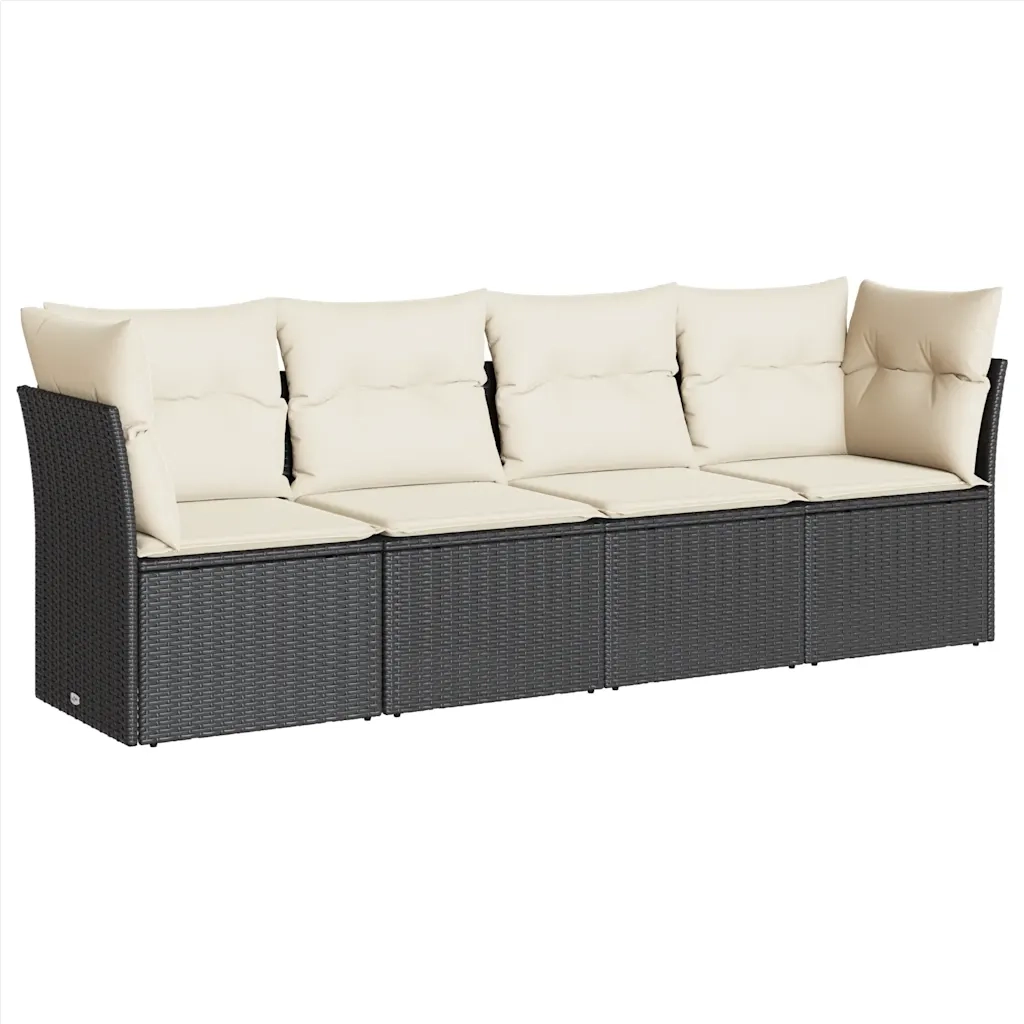 Set Divani da Giardino 4 pz con Cuscini Nero in Polyrattan