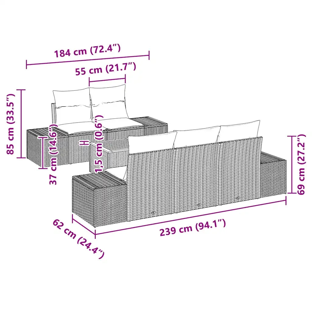 Set Divano da Giardino 6 pcs Grigio polyrattan 3356564