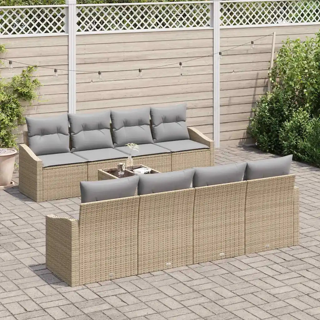 Set di divani 9 pcs Beige e Grigio Chiaro polyrattan