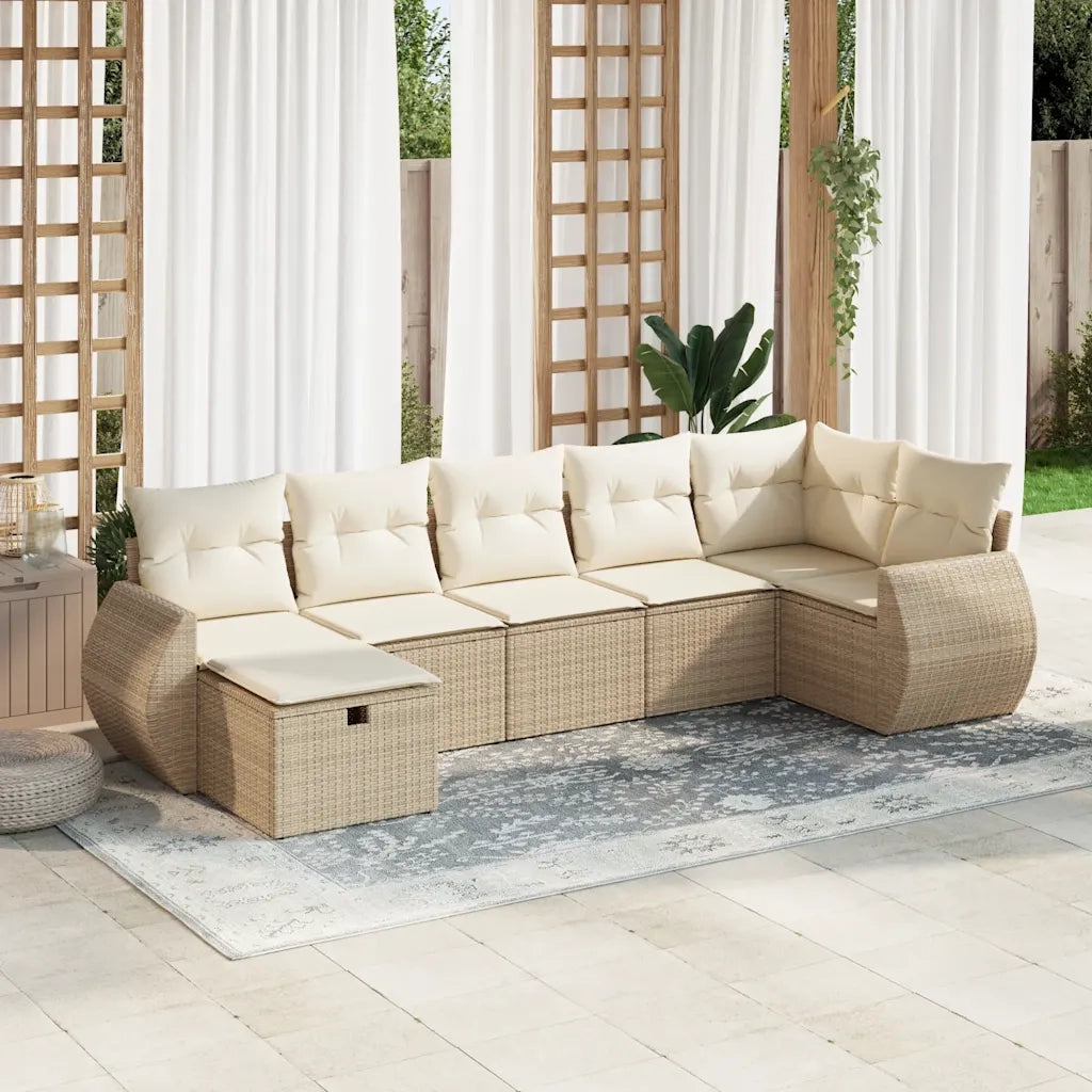 Set Divani da Giardino 7 pz con Cuscini Beige in Polyrattan 3325604