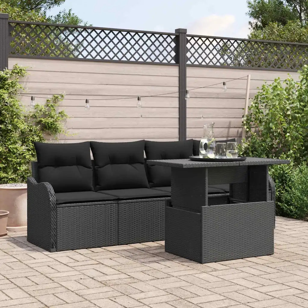 Set Divano da Giardino 5 pcs Nero Rattan in Polipropilene