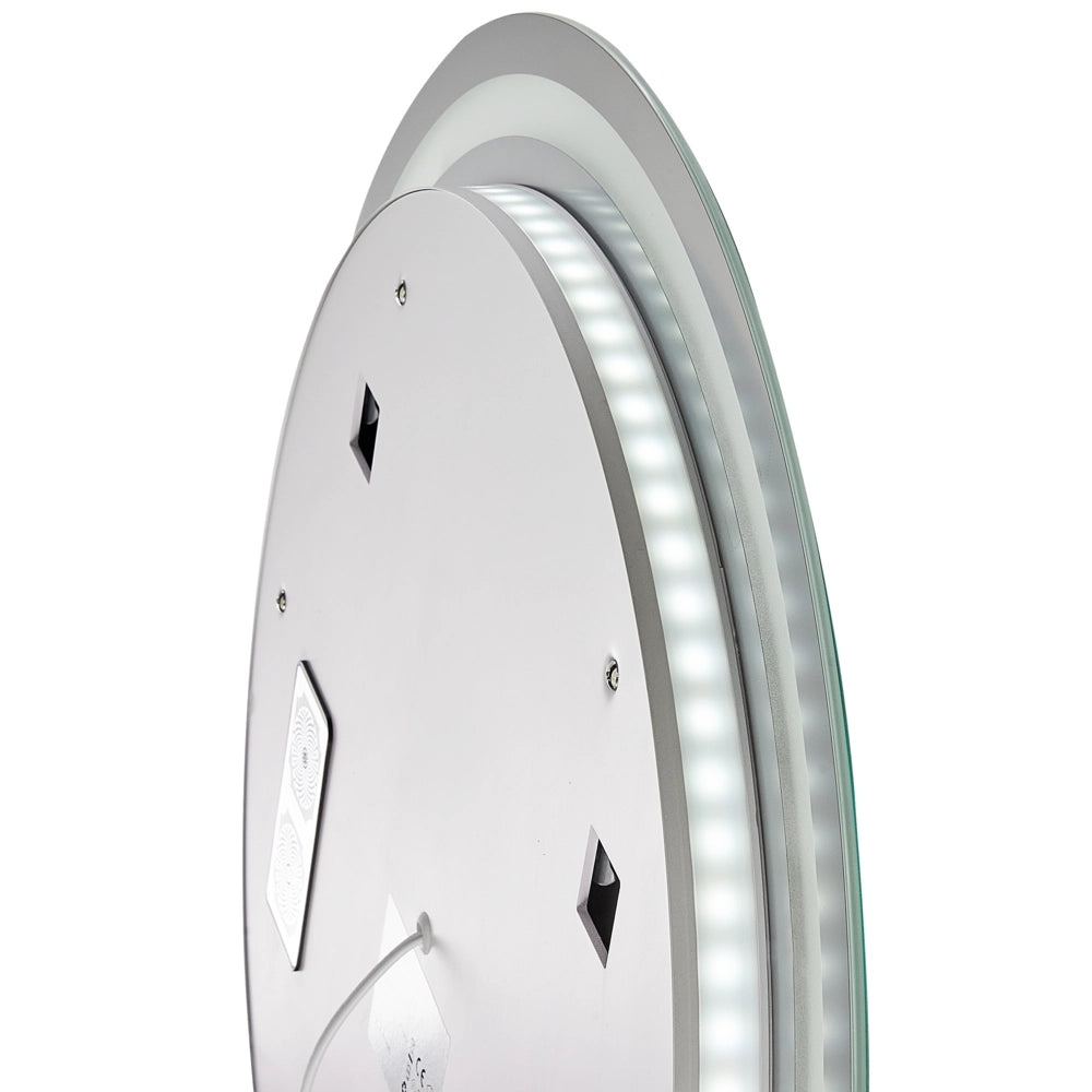 Specchio da bagno a LED argento rotondo con altoparlante Bluetooth 60 x 60 cm stile elegante