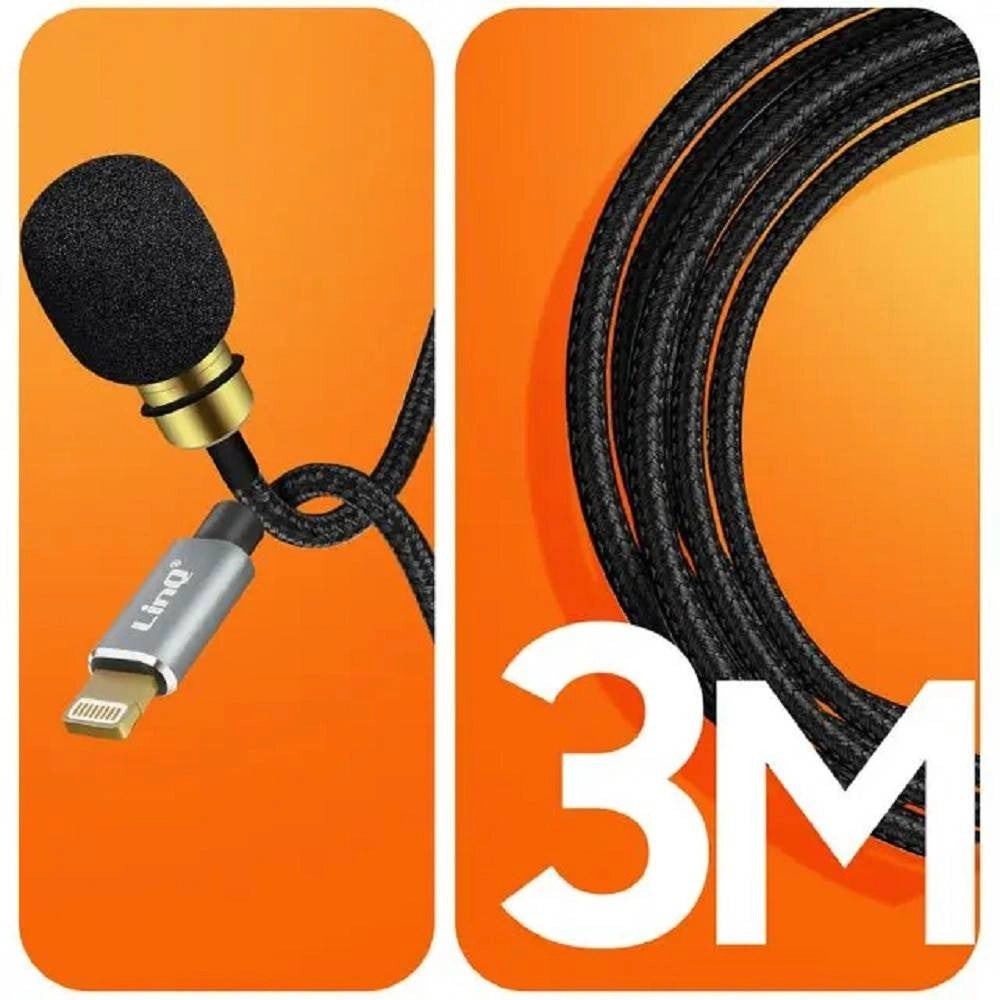 Trade Shop - Microfono Lavalier Lightning Suono Omnidirezionale A 360° Cavo 3 Metri Lt3543m -