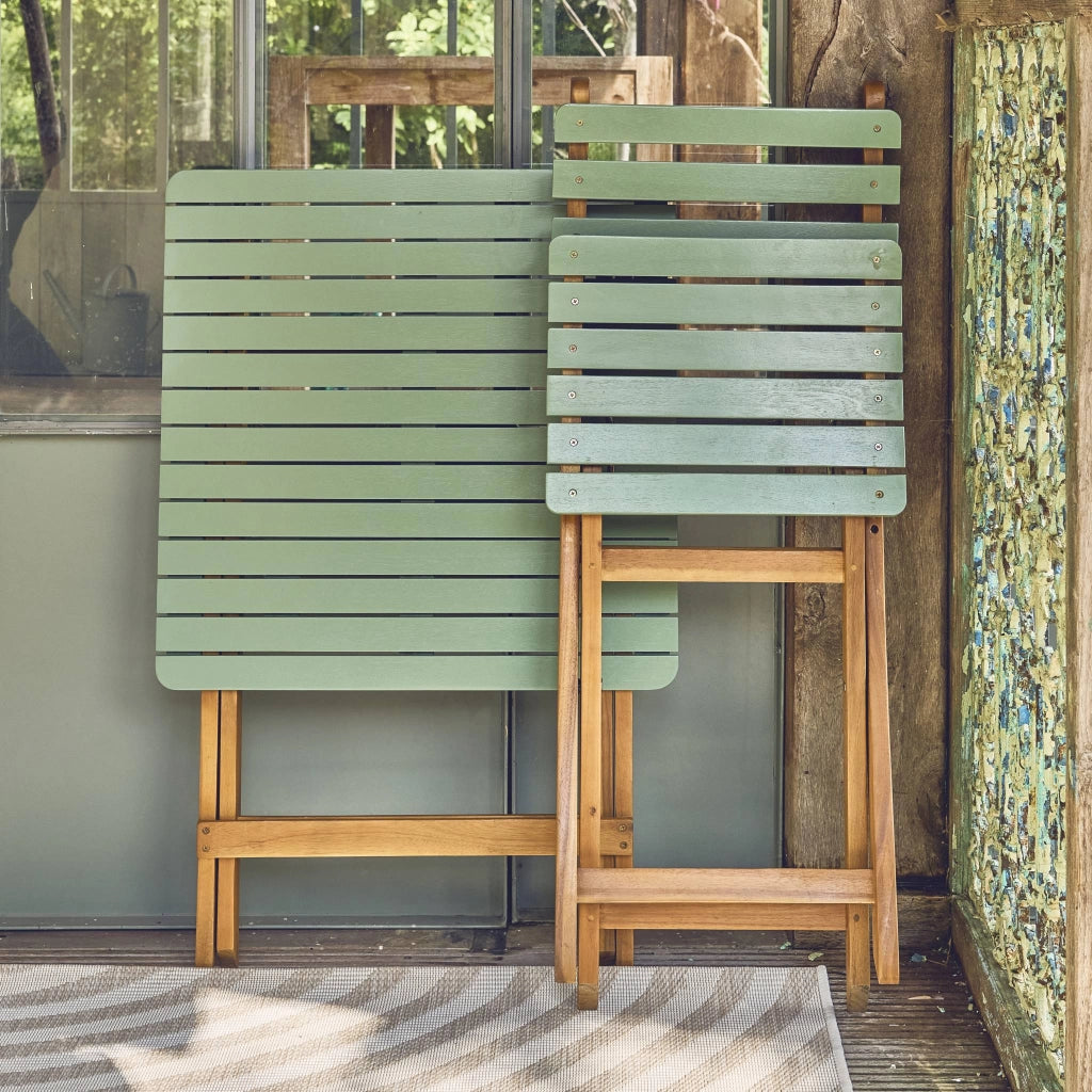Set tavolo da giardino in legno di acacia con 2 sedie pieghevoli,