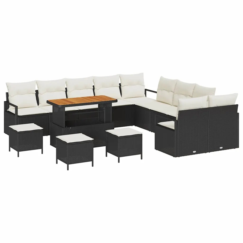 Set Divano da Giardino con cuscino 14 pcs Nero polyrattan 3362590