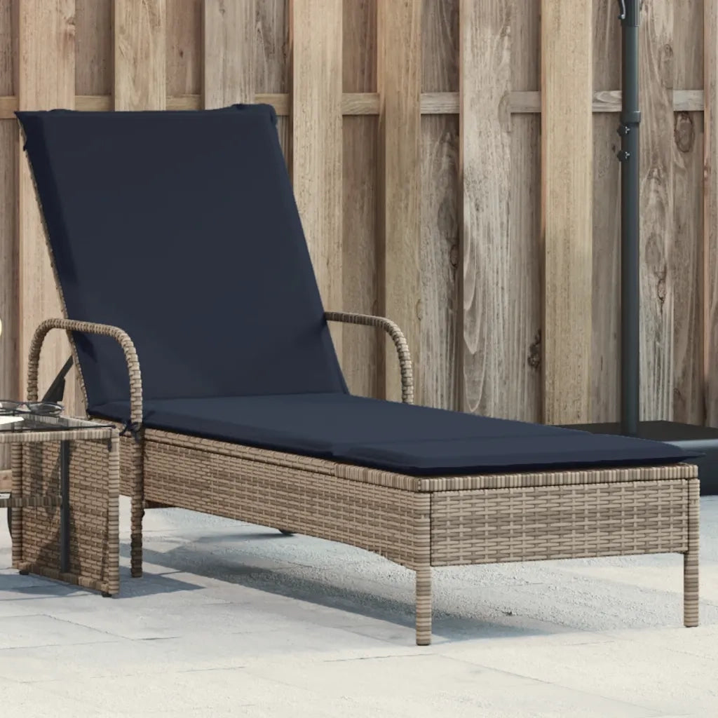 Lettino prendisole con ruote e Cuscino in Polyrattan Grigio 368315