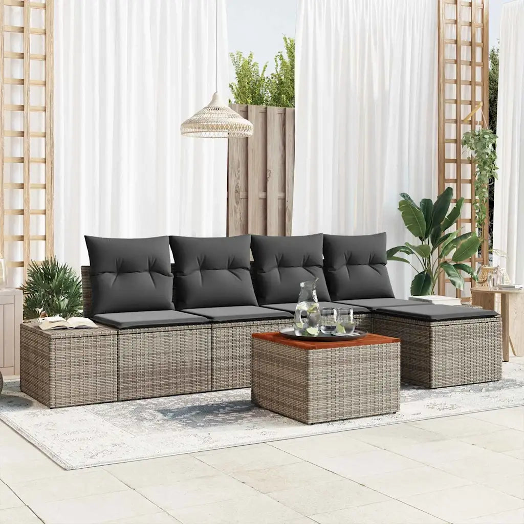 Set Divano da Giardino 6 pcs Grigio polyrattan
