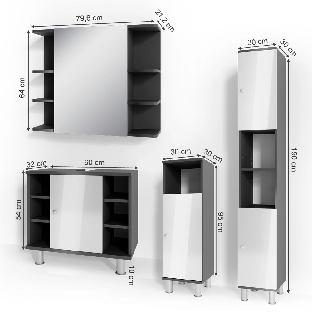 Vicco Set mobili bagno Antracite 4 parti