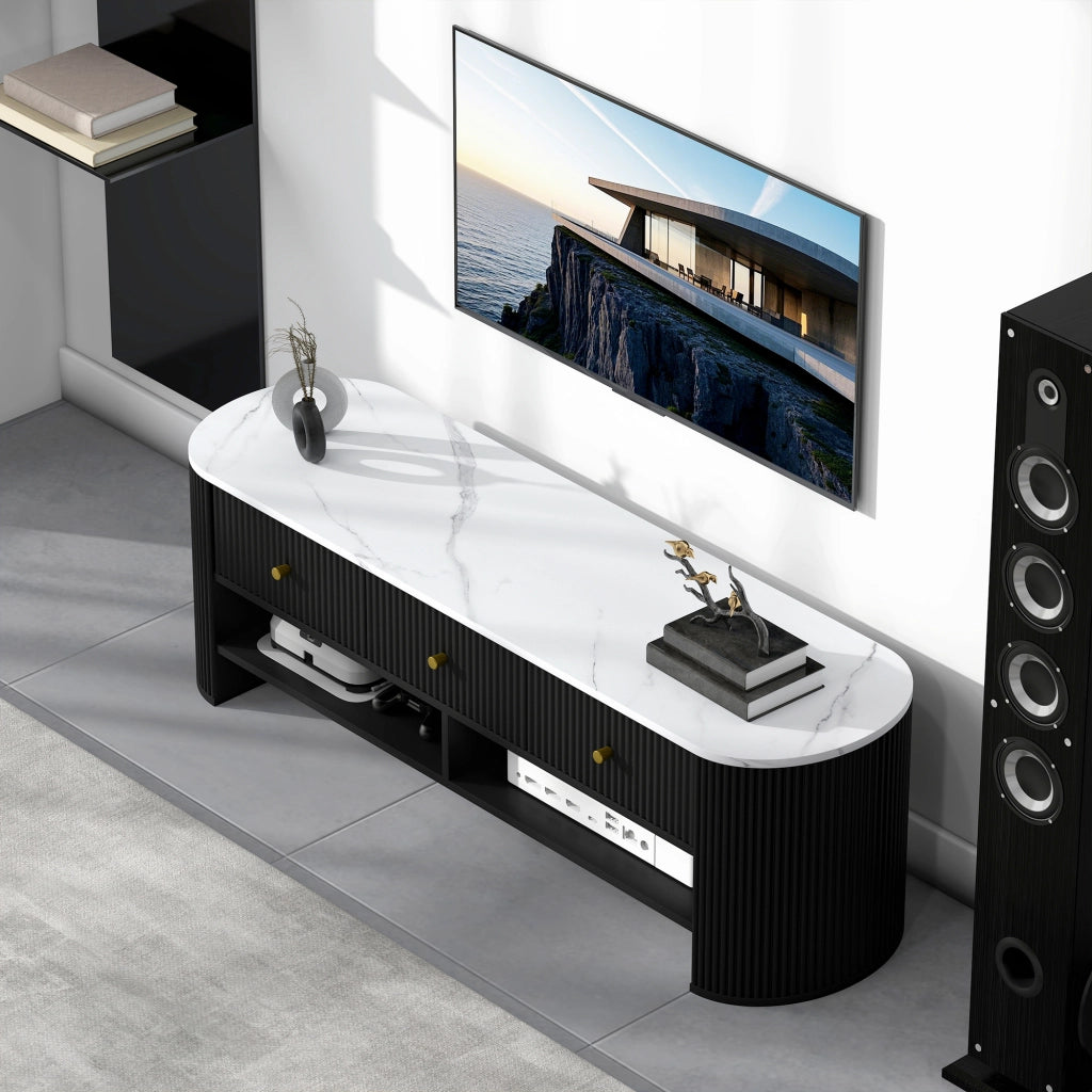Mobile TV 140 cm ¨C Xylo ¨C Effetto Marmo Nero con 3 Cassetti e 2 Ripiani