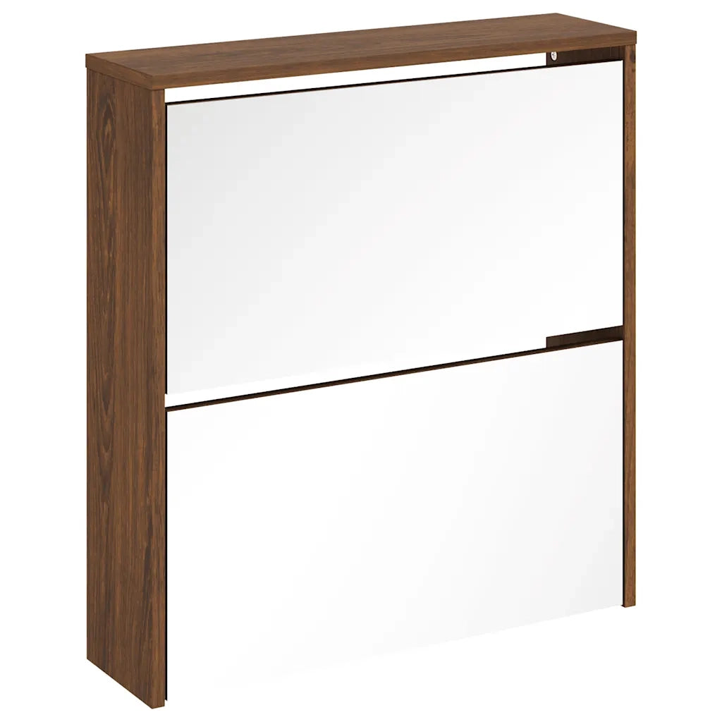 Scarpiera con Specchio a 2 Livelli-Mobile con specchio Rovere marrone 63x17x67 cm