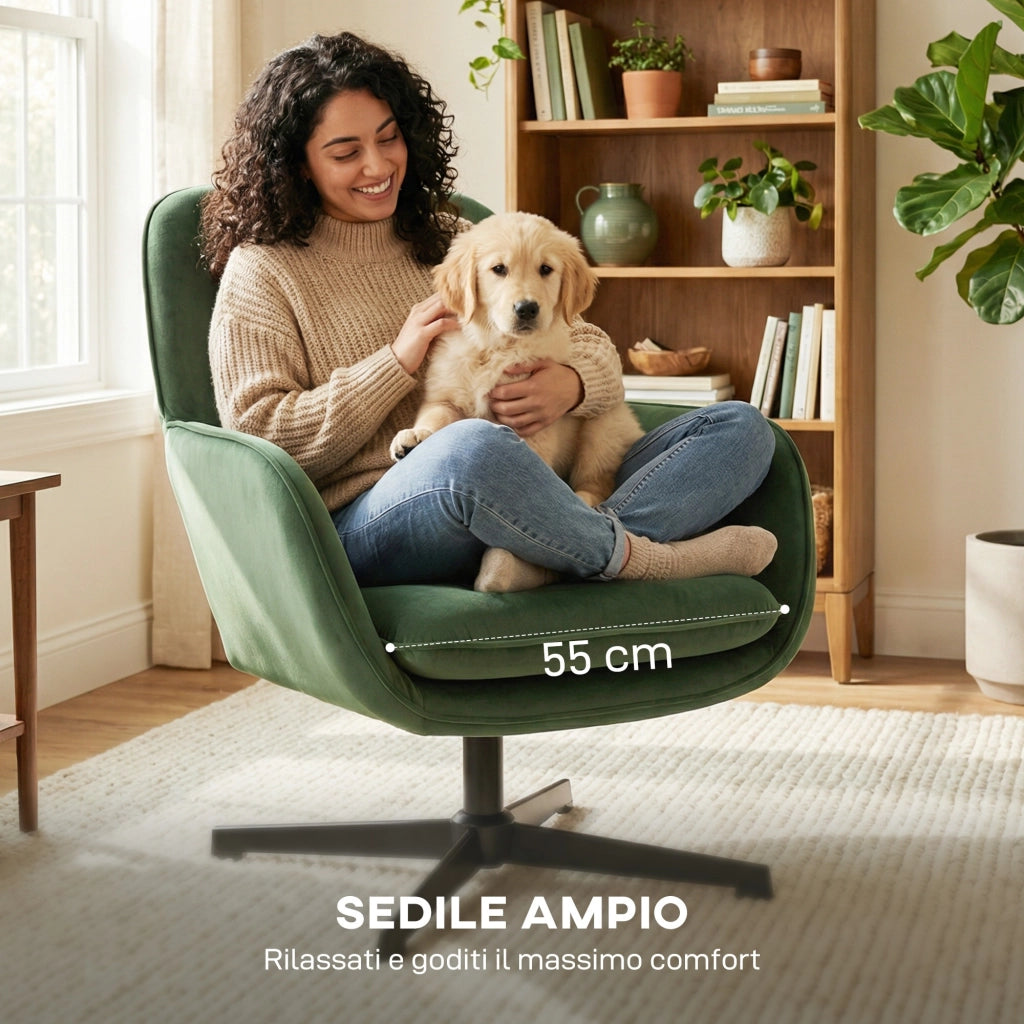 Poltrona Girevole con Cuscino ¨C Xylo ¨C Tessuto Velluto Verde