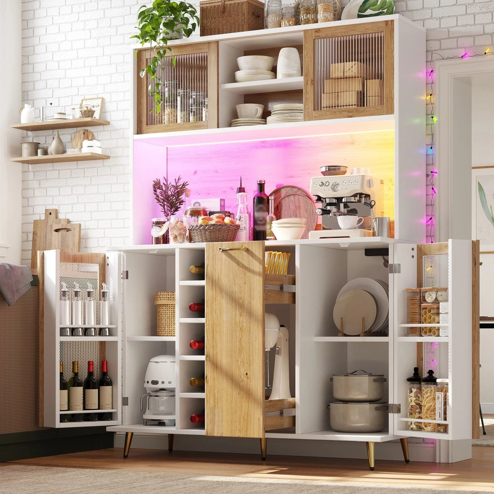 Mobile Buffet con LED ¨C Xylo ¨C Bianco con Effetto Legno, 5 Ante, Cantinetta, 120x40x170