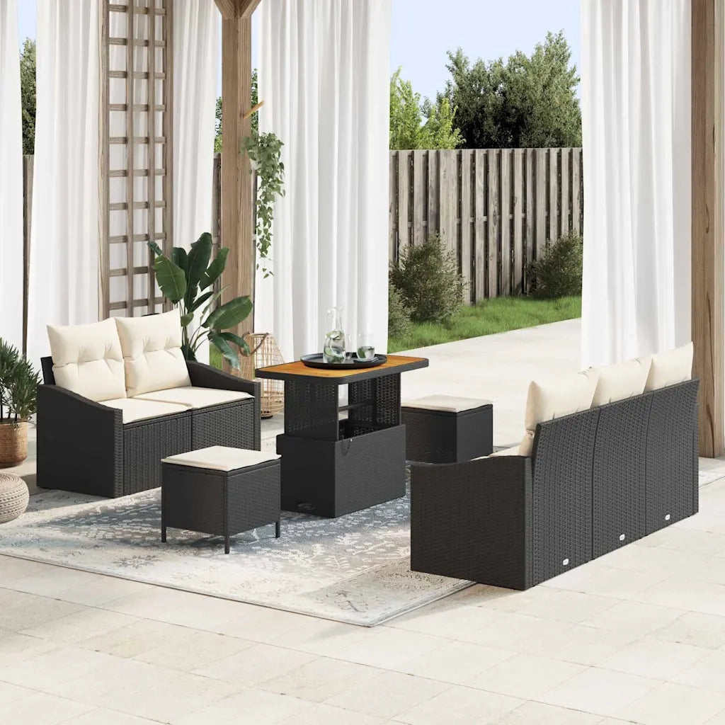 Set Divano da Giardino con cuscino 8 pcs Nero polyrattan 3362600