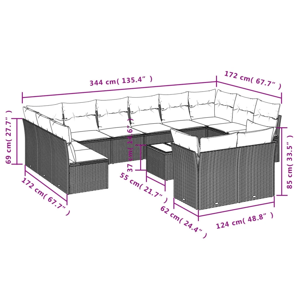 Set Divani da Giardino 13pz con Cuscini Nero in Polyrattan 3250275