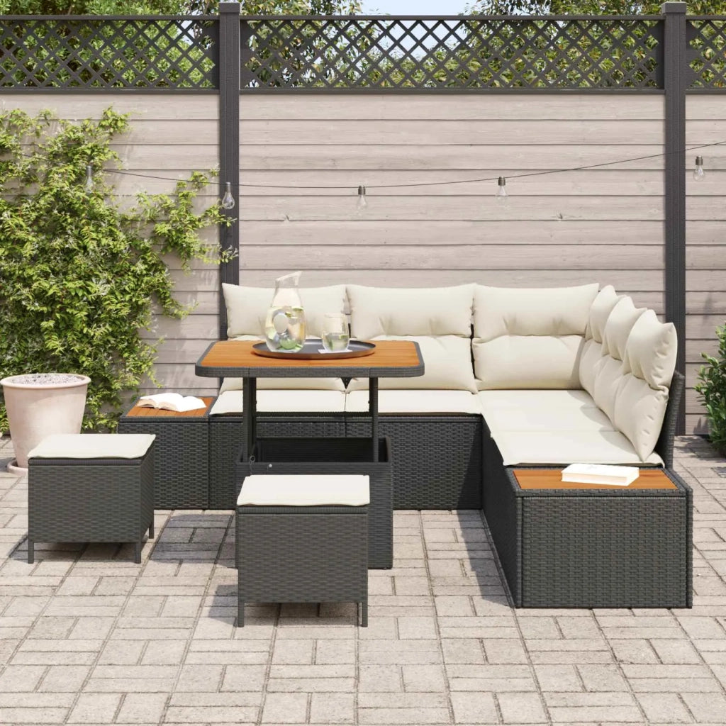 Set Divano da Giardino con cuscino 8 pcs Nero e Crema 3363300