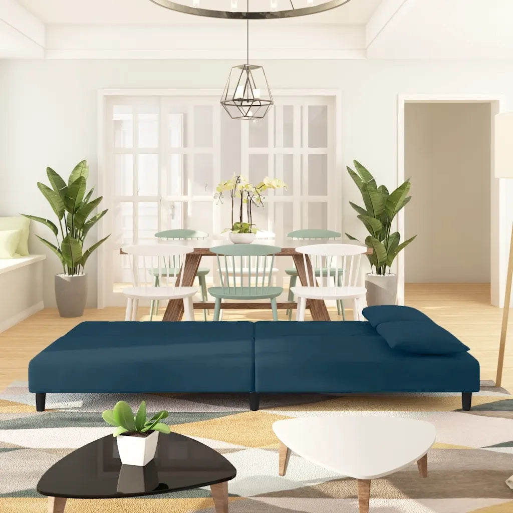 Divano Letto a 2 Posti con 2 Cuscini-Sofa Letto 2 Posti-Daybed Blu in Velluto 285618