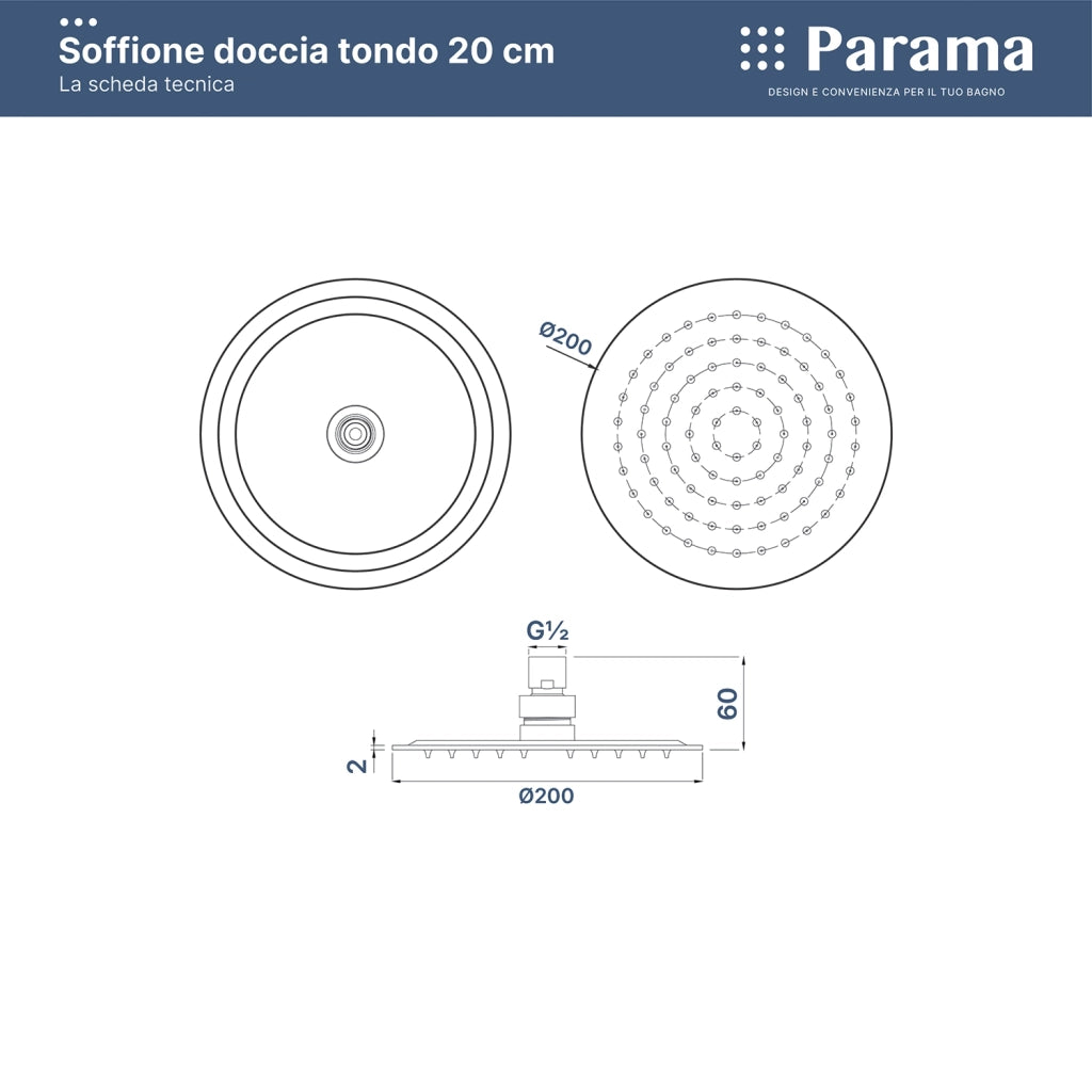 Soffione doccia ultraslim Ø 20 cm orientabile cromato