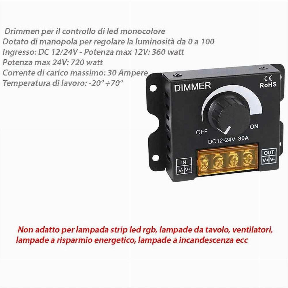 Trade Shop - Dimmer Per Luci Led Monocolore Interruttore Controller Manopola 12-24v Dm-12-24v -