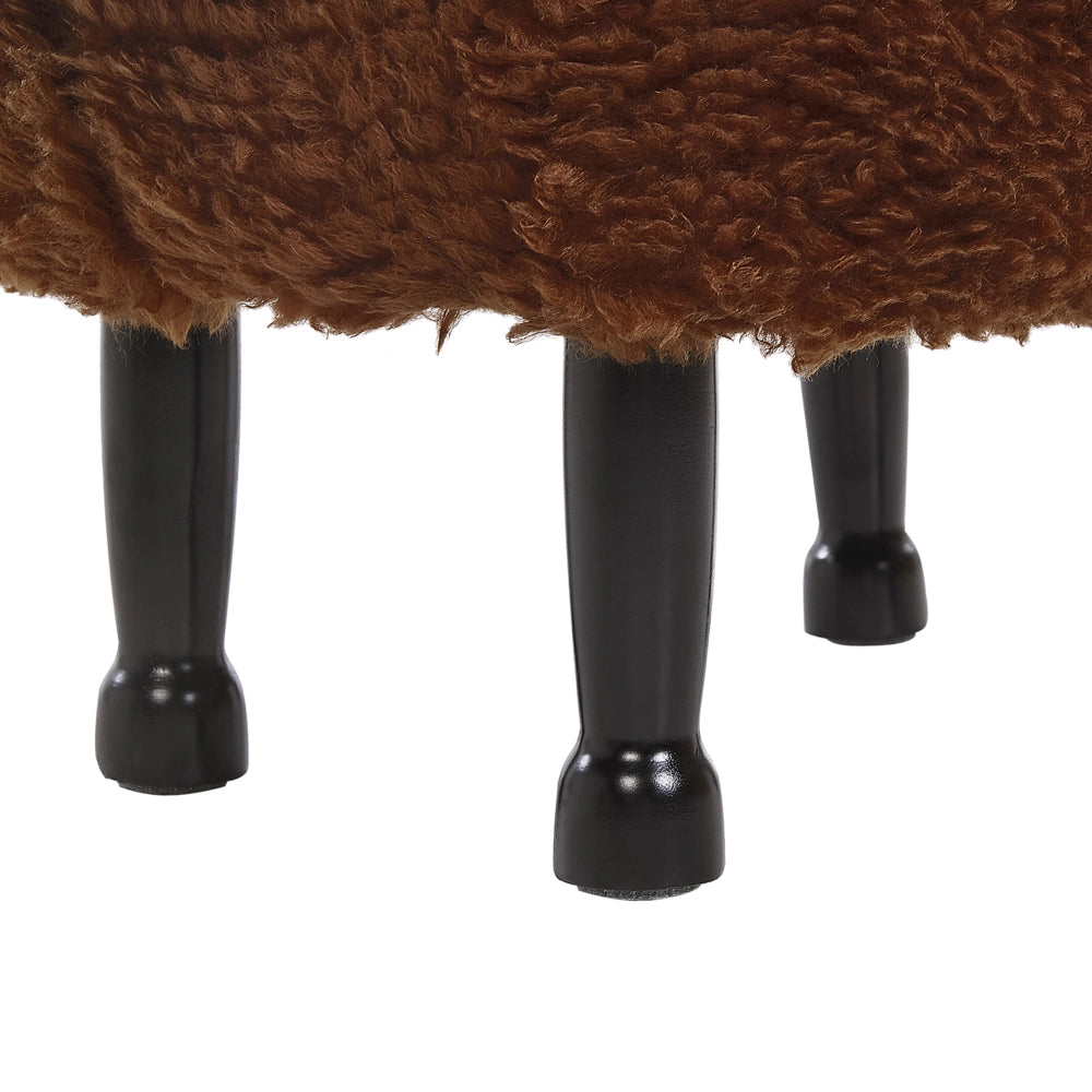 Pouf animaletto Sgabello per bambini Poggiapiedi in pelliccia sintetica marrone con gambe in legno portaoggetti Seggiolino per bambini
