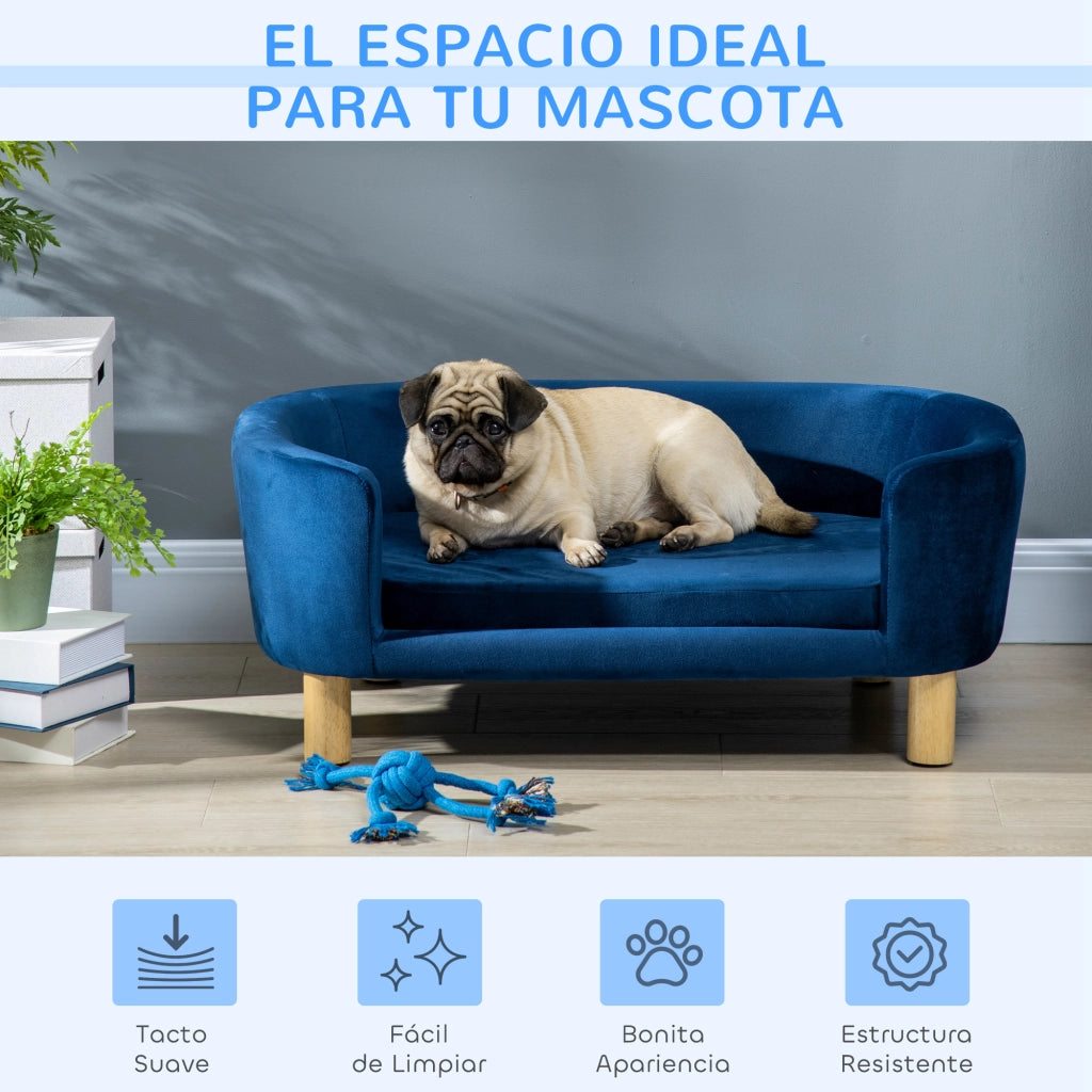 Divano per cani piccoli ¨C Minimal ¨C 86x55x33 cm blu legno lavabile