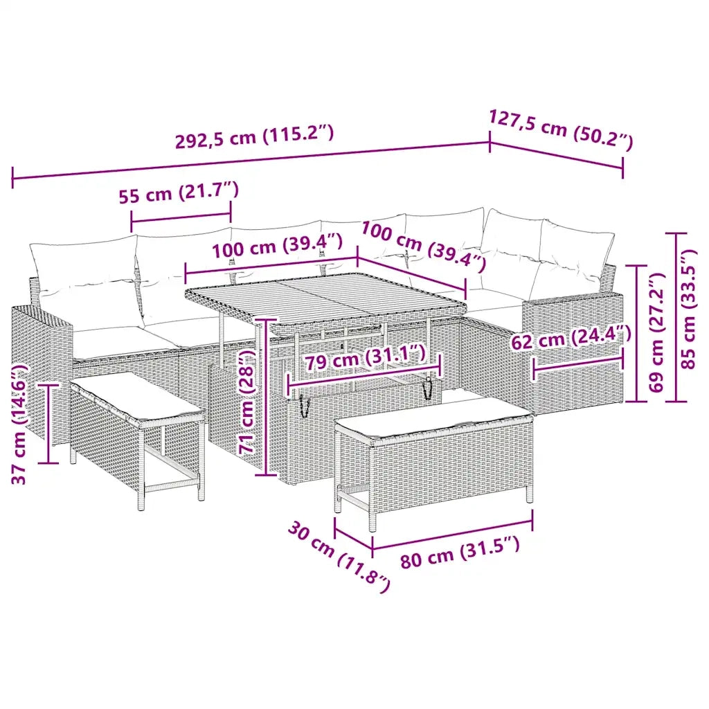 Set Divano da Giardino 9 pcs Nero polyrattan 3361625