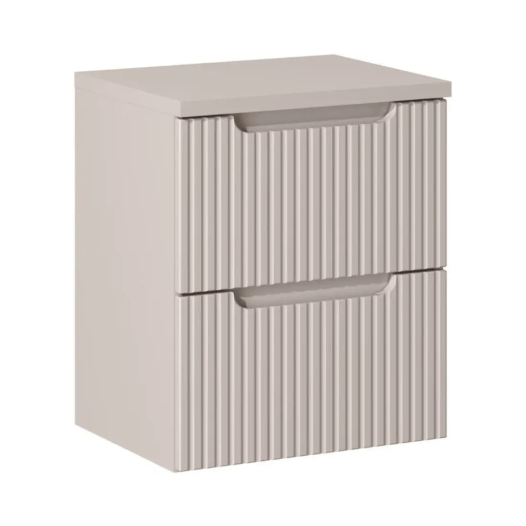 Set da bagno VANO cashmere opaco 50cm: mobile sottolavabo con cassetti scanalati verticalmente + piano per lavabo