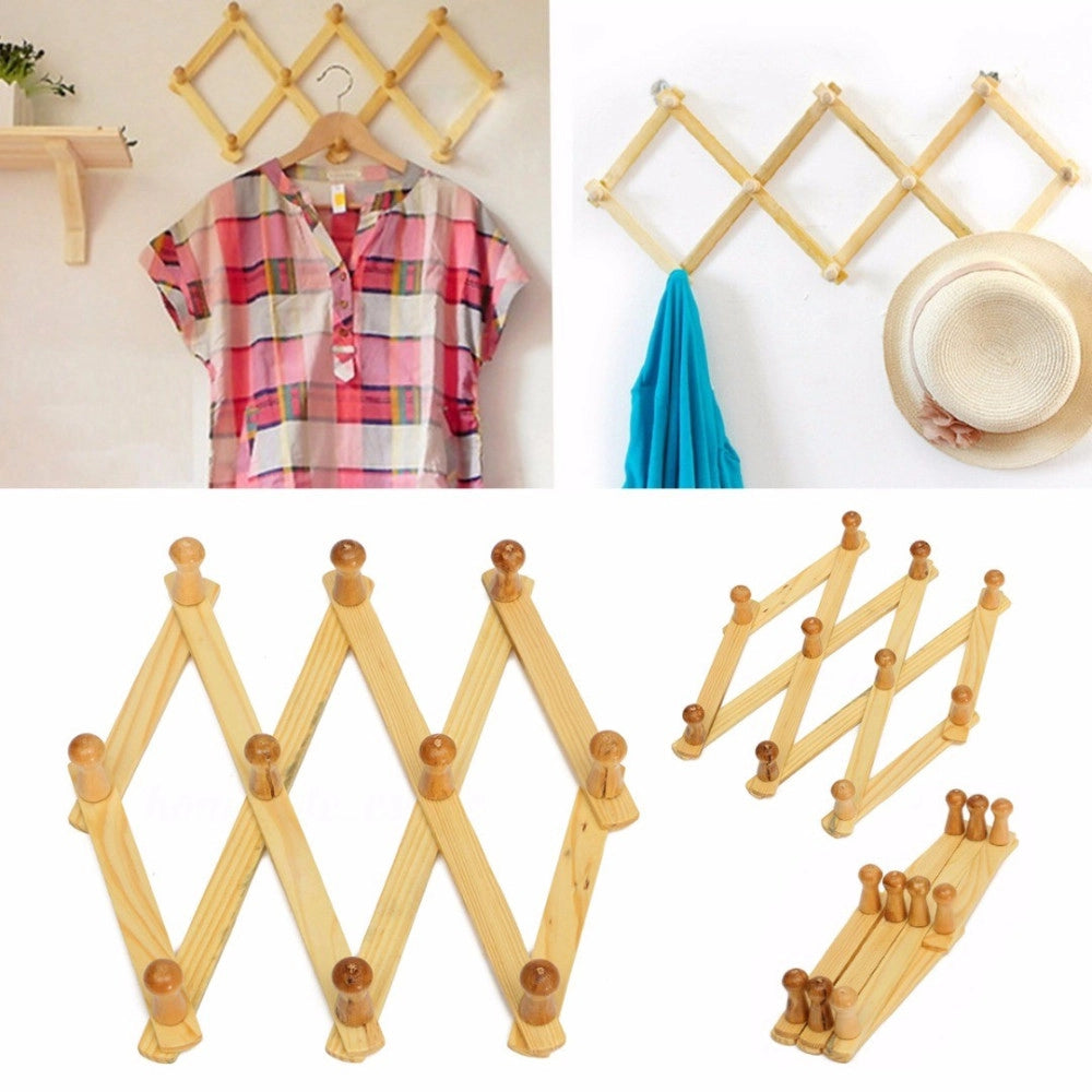 Trade Shop - Appendiabiti Appendipanni Da Parete Legno 10 Posti A Fisarmonica Estensibile -