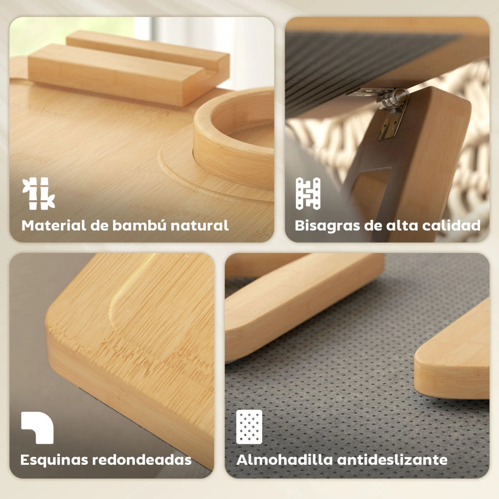 Vassoio per Divano in Bamb¨´ ¨C Minimal ¨C Pieghevole con Portabicchieri