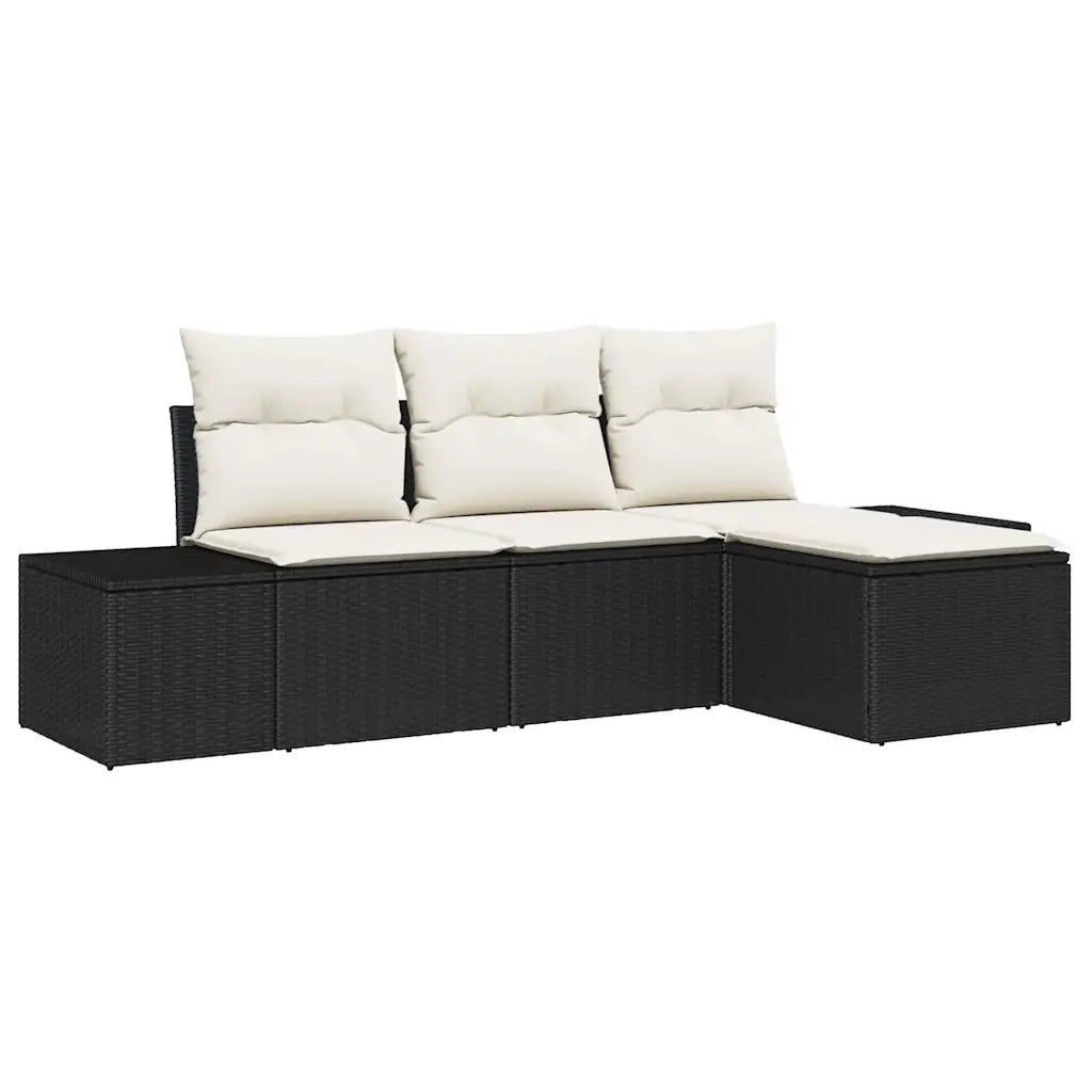 Set Divano da Giardino 4 pcs Nero e Crema polyrattan 3355676