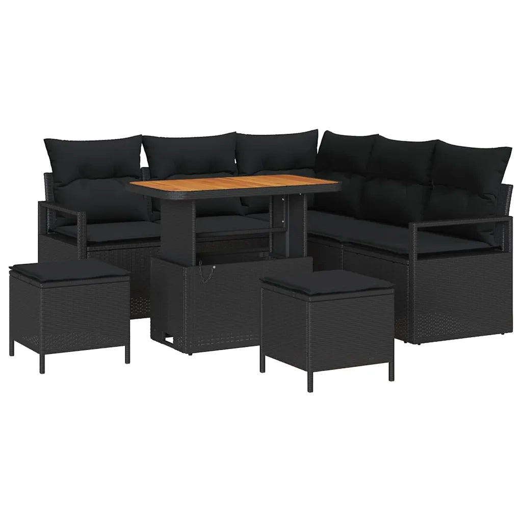 Set Divano da Giardino con cuscino 8 pcs Nero polyrattan 3362524
