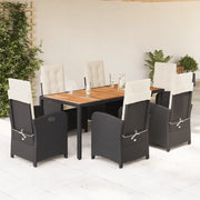 Set da Pranzo da Giardino 7 pz Nero con Cuscini in Polyrattan 3212227