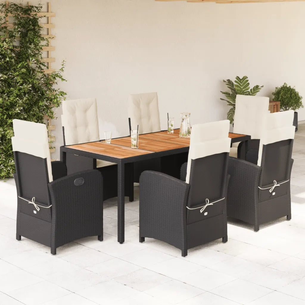 Set da Pranzo da Giardino 7 pz Nero con Cuscini in Polyrattan 3212227