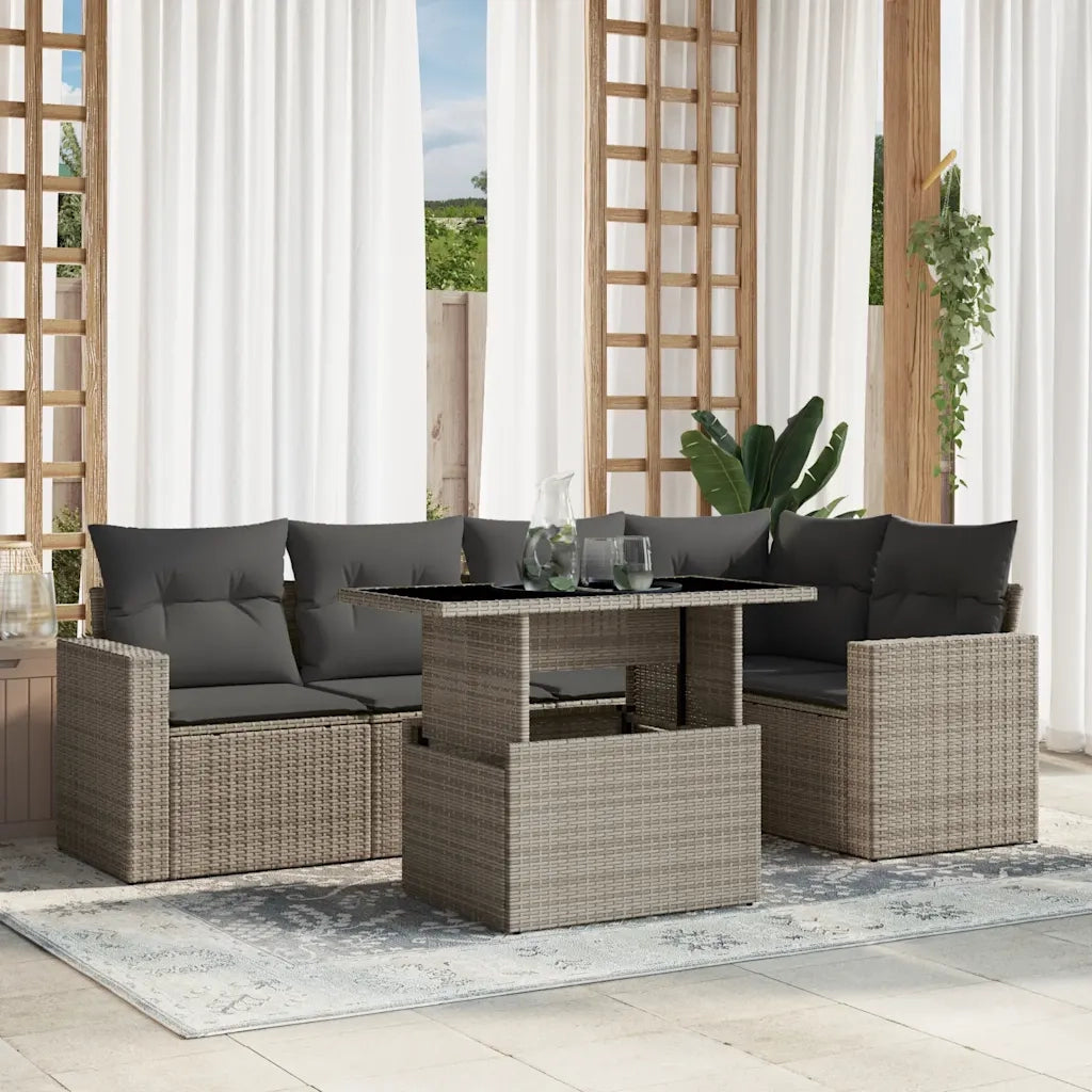 Set Divano da Giardino 6pz con Cuscini Grigio Chiaro Polyrattan 3267262