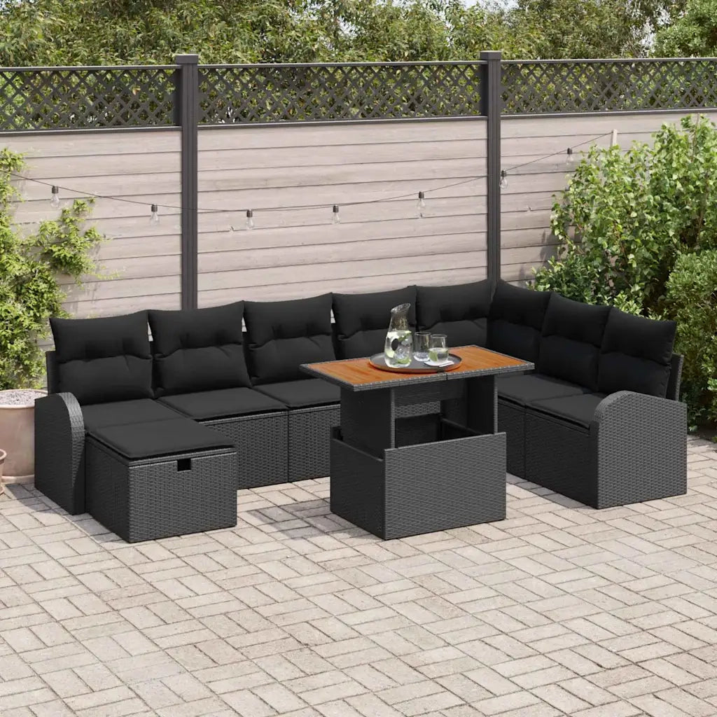 Set Divano da Giardino 9 pcs Nero polyrattan 3361317