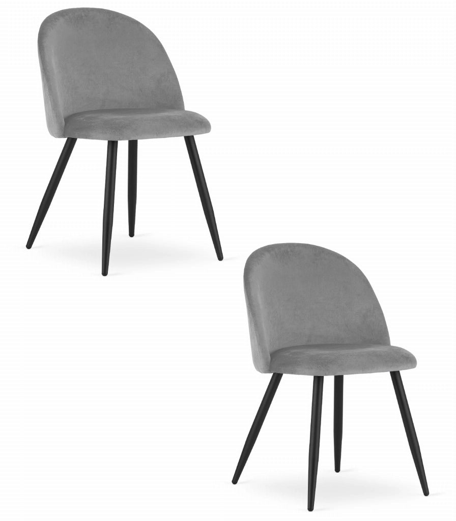 Valora Bello Chair, velluto grigio chiaro, gambe nere, set da 2