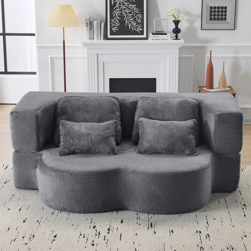Divano Letto Pieghevole Grigio Blu ¨C Xylo ¨C Flanella, 4 Cuscini
