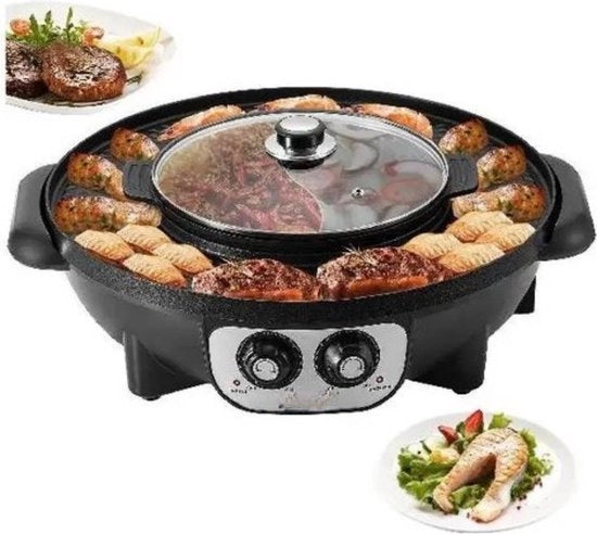 Barbecue/Hotpot Coreano - Griglia Coreana - Nero - Incluso coperchio