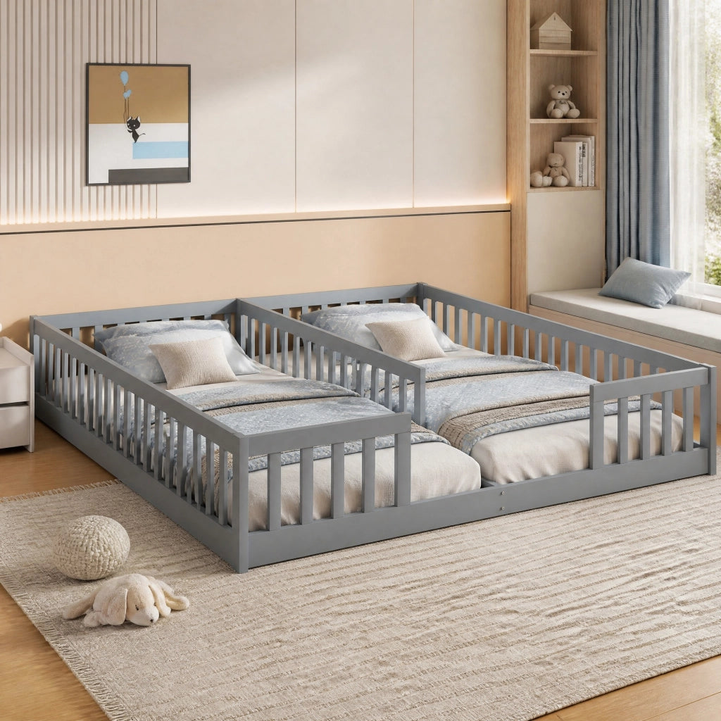 LETTO per bambini 90x200 cm con sponde, in pino e MDF, Grigio