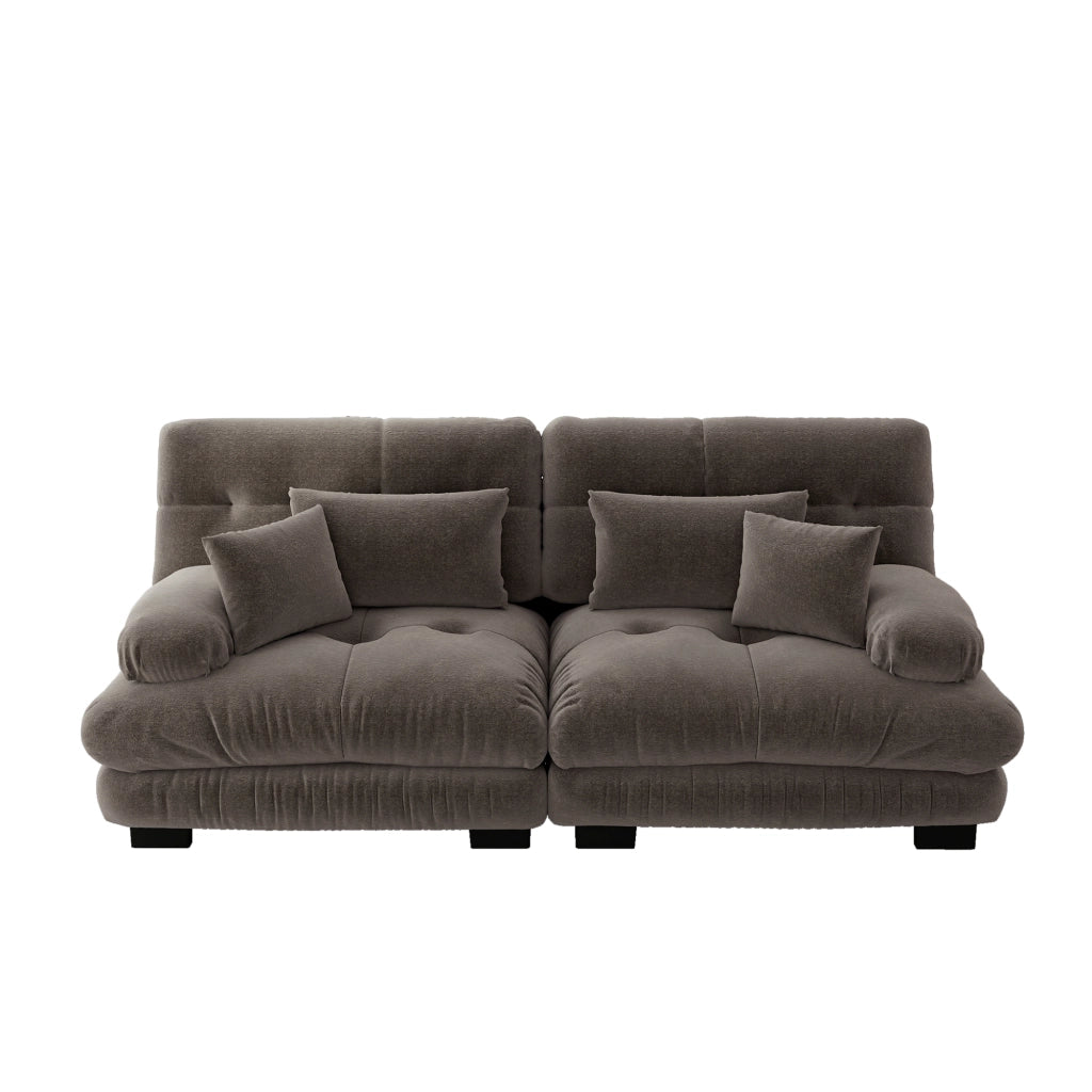 Divano Angolare Chenille ¨C Xylo ¨C Marrone, Cuscini, Braccioli, Legno Massello