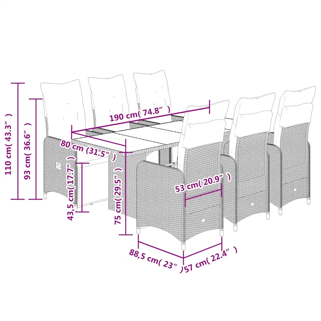 Set Bistrò da Giardino 7 pz con Cuscini in Polyrattan Marrone 3277215
