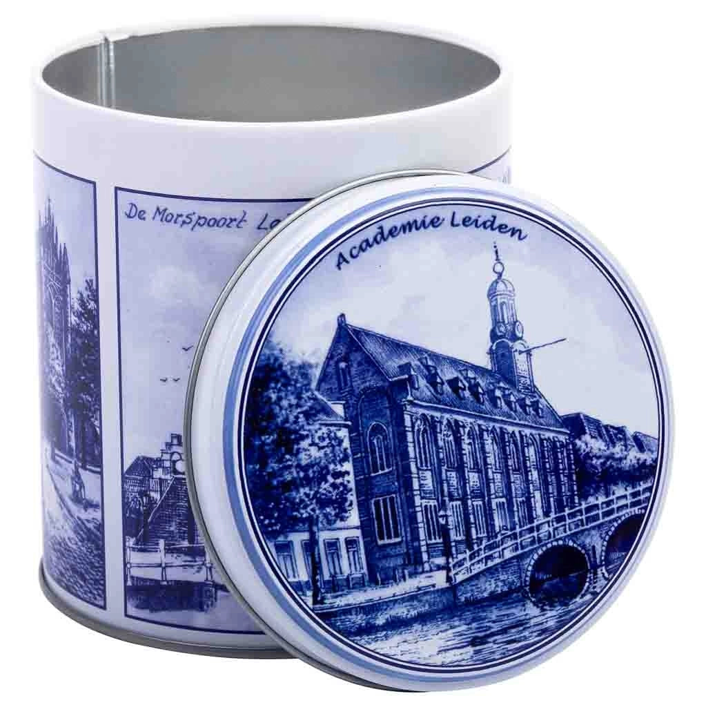 Contenitore in metallo blu e bianco D10x11,5h cm