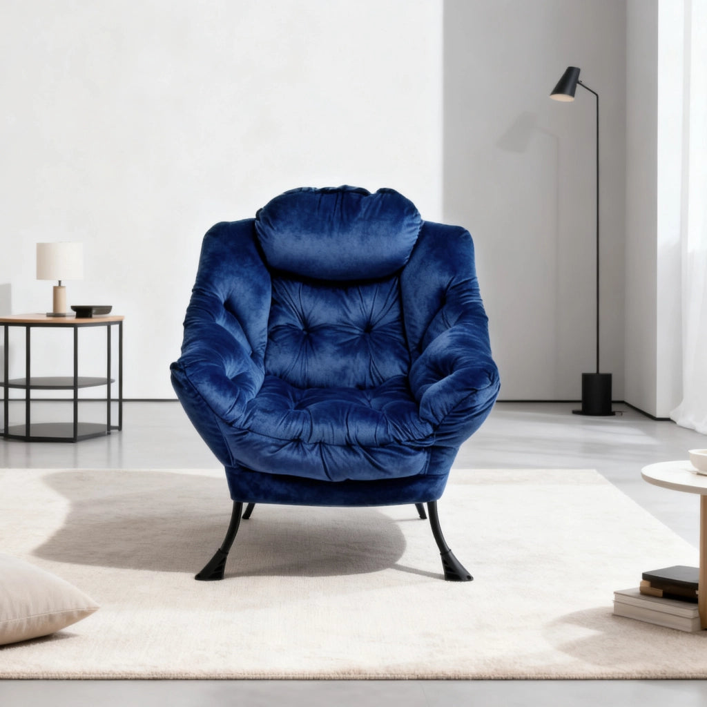 Poltrona Relax con Poggiapiedi e Braccioli ¨C MINIMAL ¨C Blu Scuro