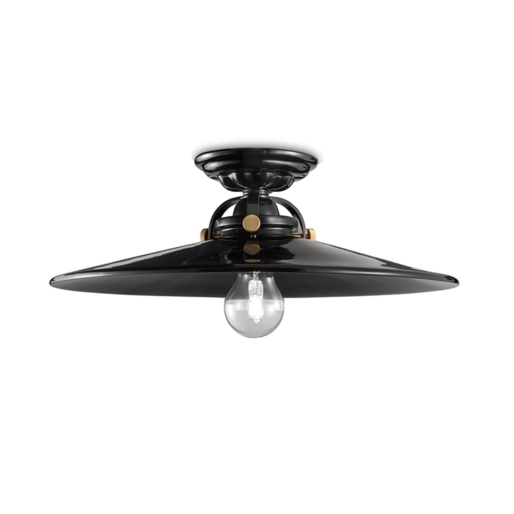 Plafoniera Industrial Minimal B&W Metallo Smaltato Nero 1 Luce E27 42Cm