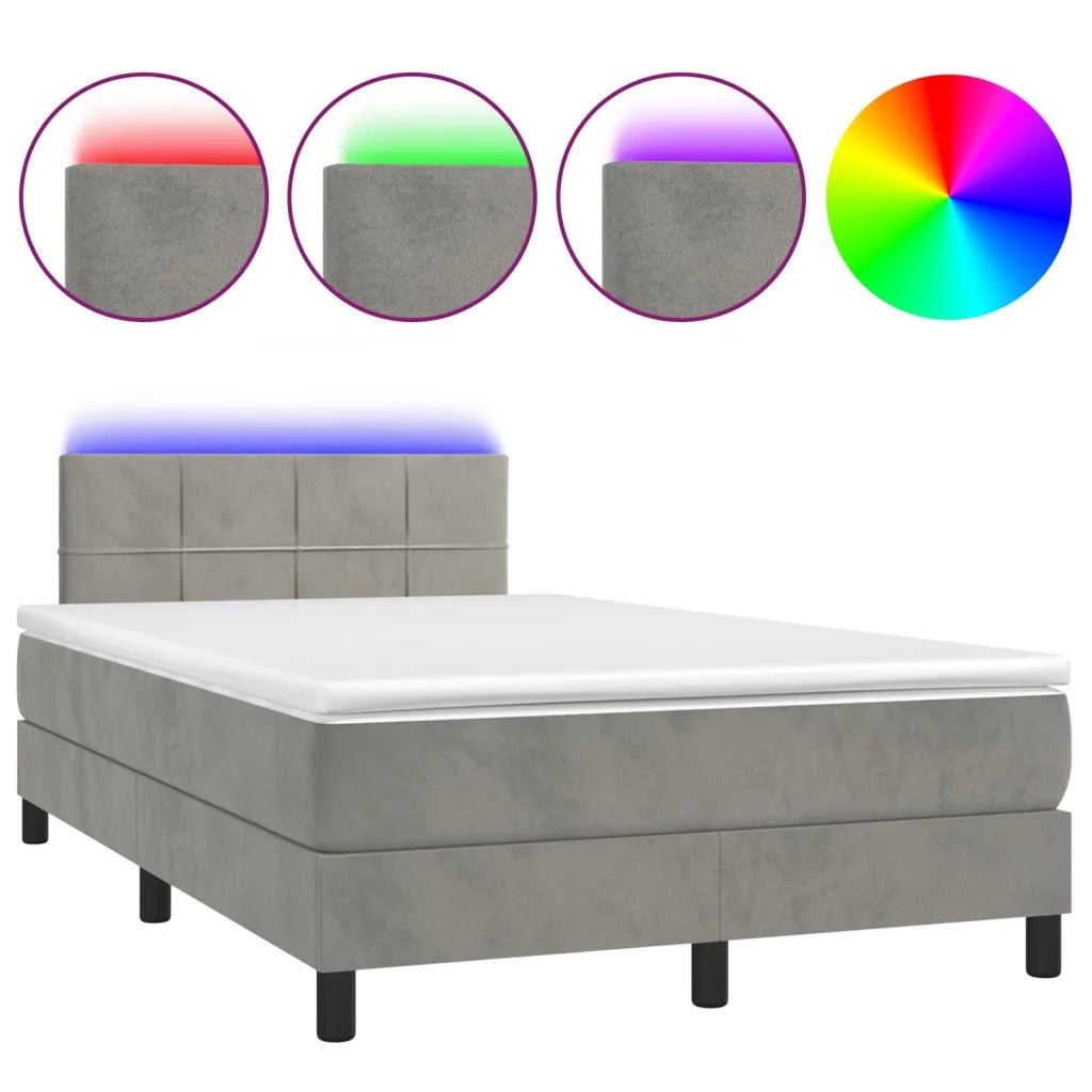 Letto a Molle con Materasso e LED Grigio Chiaro 120x200 cm Velluto