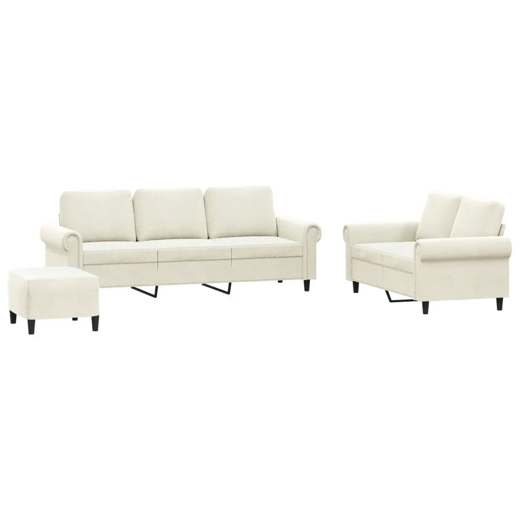 Set di Divani 3 pz con Cuscini Crema in Velluto 3202268