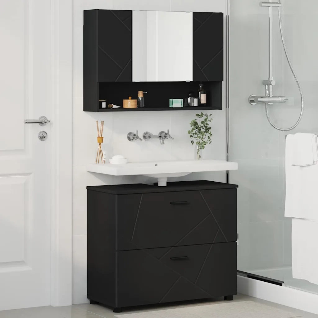Set di mobili per il bagno con cassetto con porta 2 pcs Nero 3393014