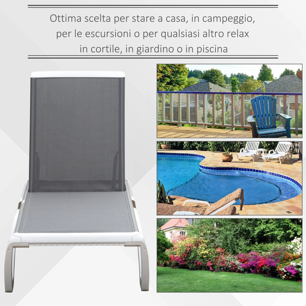 Lettino Prendisole Reclinabile con Rotelle ¨C Xylo ¨C Grigio e Bianco 195x67.5x33 cm