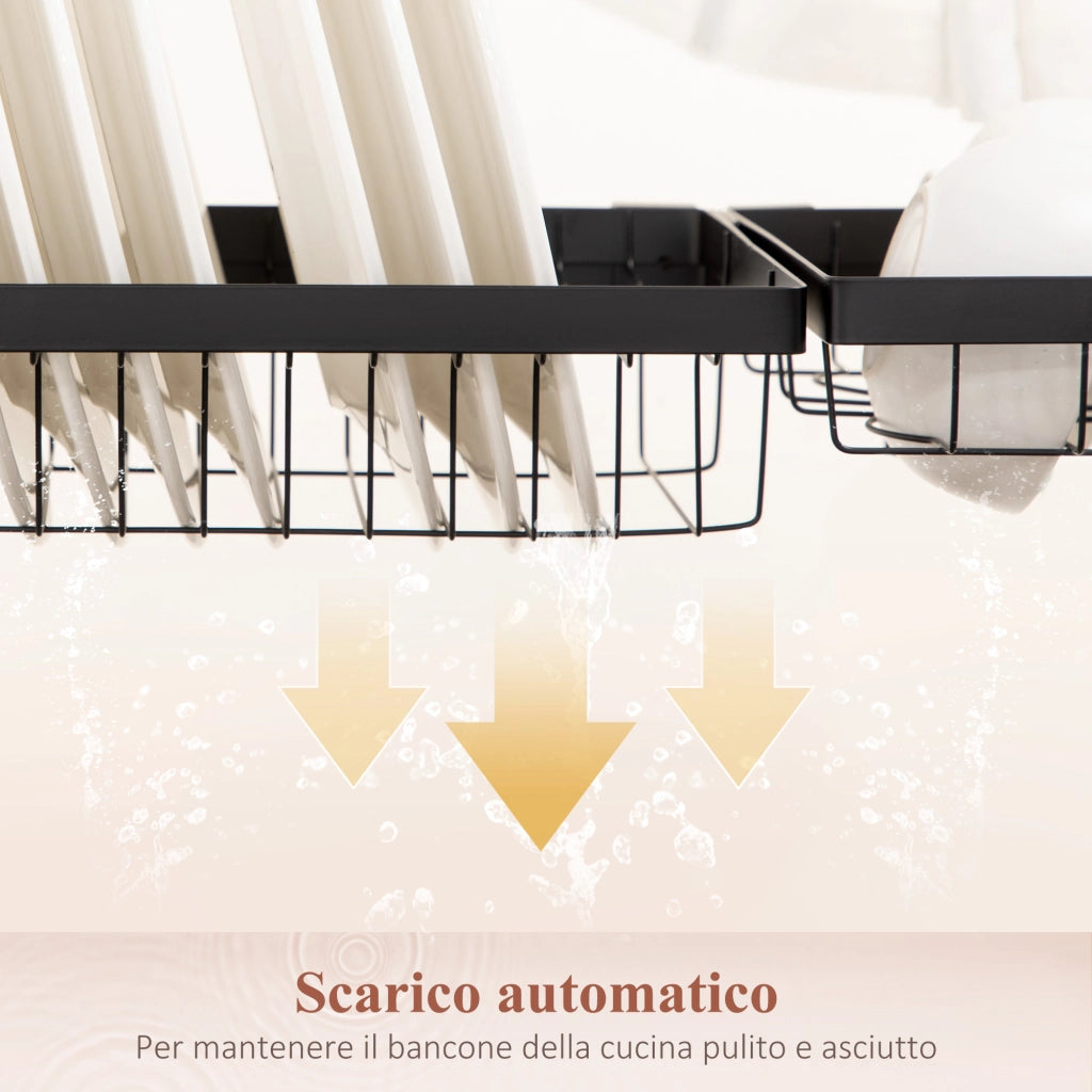 Scolapiatti a 2 Livelli ¨C Xylo ¨C Acciaio Nero 65x31.5x52.5 cm