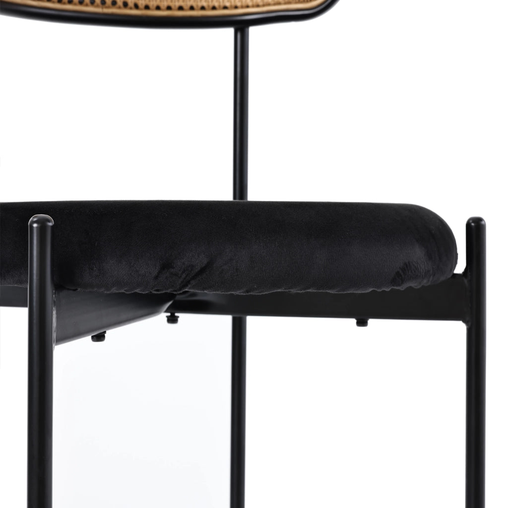 SEDIA DA PRANZO in velluto nero con schienale in rattan Set da 6 pezzi